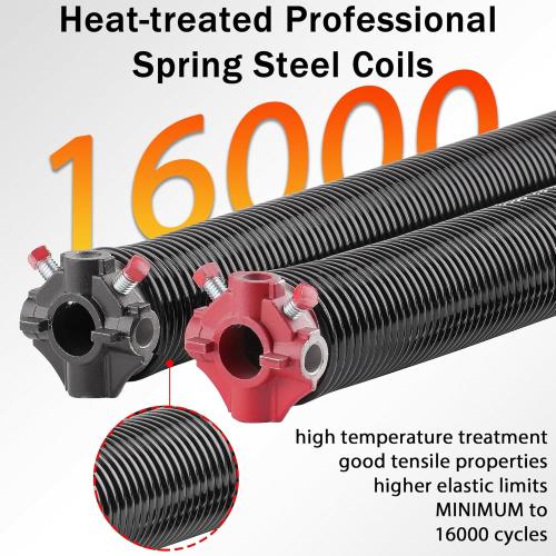 Pair of 2 Garage Door Torsion Springs Set with Non-Slip Winding Bars, High Precision Electrophoresis Oil-Free Black Coated for Replacement & Installation, MIN 16000 Cycles(0.234X2 X31)