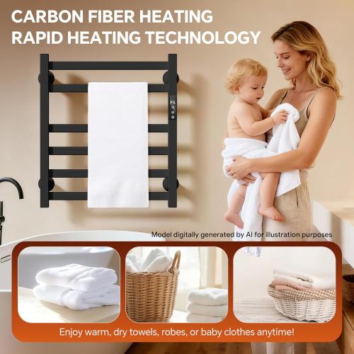 Electric Towel Warmer Wall Mounted, 6 Bar Heated Towel Rack with Intelligent Timer & Temp Control, Plug-in/Hardwire, Left and Right Compatible