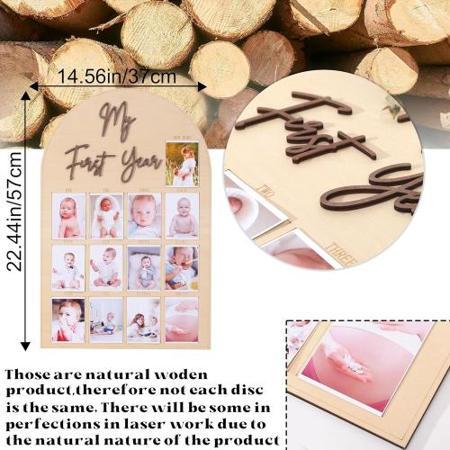 One Year Wood Photo Board - My First Year Month Milestone Board, Girl/Boy 1st Birthday Decorations, 12 Months Banner