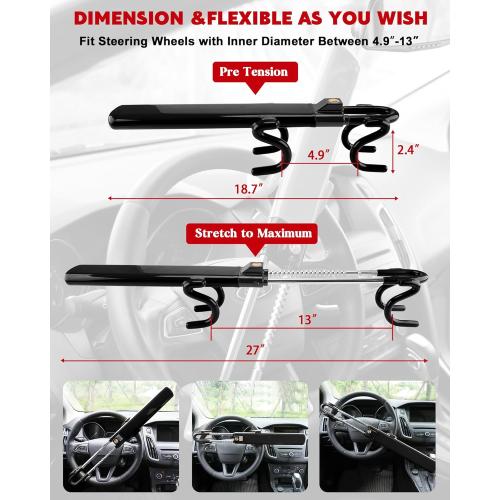 Tevlaphee Steering Wheel Lock Anti-Theft Car Device Heavy Duty Security Car Lock Antitheft Locking Devices Great Deterrent Adjustable Car Wheel Lock Anti Theft for Vehicle Truck with 3 Keys(Black)