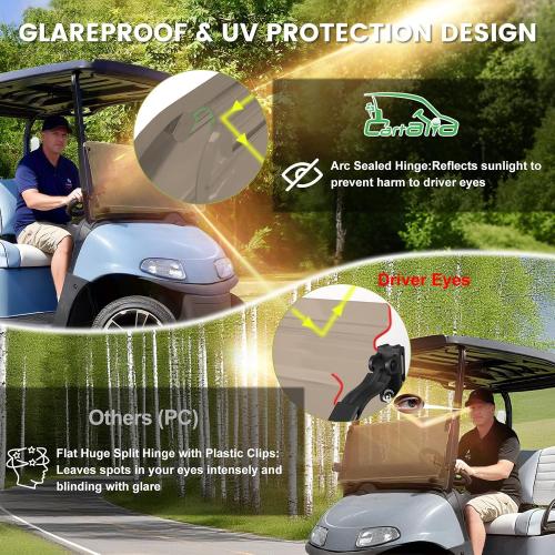 Tinted Golf Cart Foldable Windshield 3/16 (5MM) Thicken for 2008-Up EZGO RXV / Freedom RXV, 37.91 W×33.46 H, Fits 1-1/4 Strut Rail Window Glass Replacement Scratch-Resistant, Shatterproof