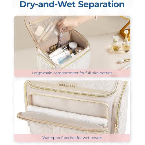 BAGSMART Travel Toiletry Bag, Large Wide-open Travel Bag for Toiletries, Makeup Cosmetic Travel Bag with Handle-Black