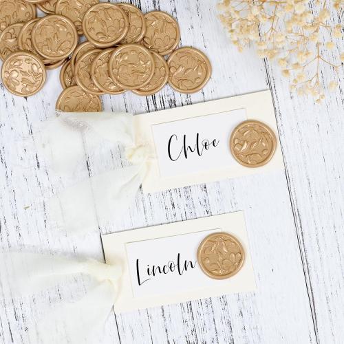 UNIQOOO Wax Seal Stickers - 3D Magnolia Wedding Invitation Envelope Botanical Seal Stickers, 50 Pcs Self- Adhesive Light Gold Stickers, Perfect for Invitation, Christmas, Gift Wrapping, Party
