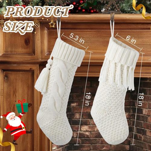 steo spce 6 Pack Vintage Knit Christmas Stockings – White Beige Apricot Rustic Boho Farmhouse Cable Knitted Holiday Set