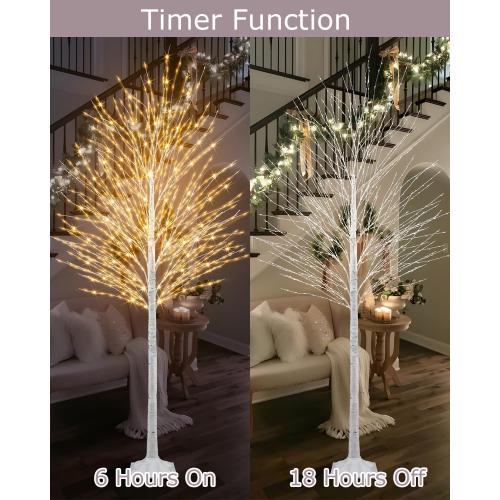 7 FT Lighted Birch Tree, Birch Tree with 1224 LED Lights Artificial Light Up White Birch Christmas Twig Tree with Timer for Indoor Outdoor Wedding Home Yard Mantel Porch Decor