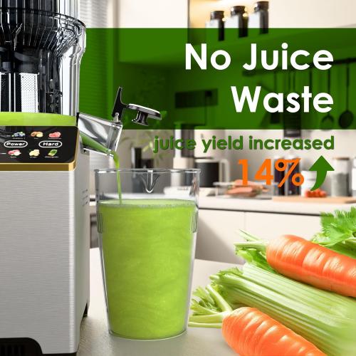 Cold Press Juicer, Touchscreen Juicer Machines with 4.5'' Wide Feed Chute, Stainless Steel Masticating Juicers Easy to Clean, Ergonomic Operational Panel Design, High Juice Yield, Gray