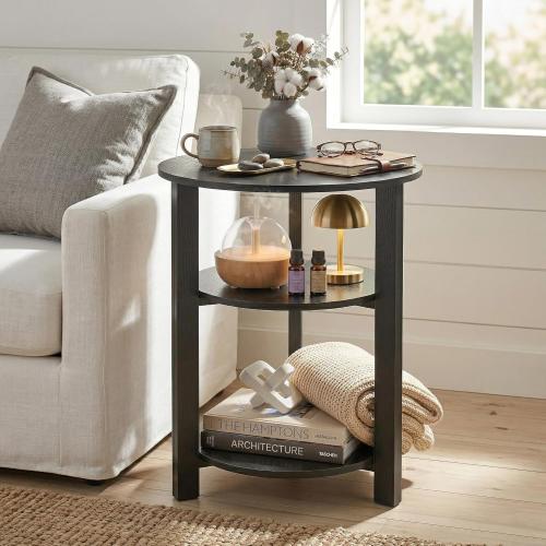 Farmhouse 3-Tier Round Side Table,17.7*21.7inch End Table with Open Storage,Modern Couch Accent Table Circular Nightatand for Living Room,Bedroom,Office,Wooden Table for Narrow and Small Spaces,white