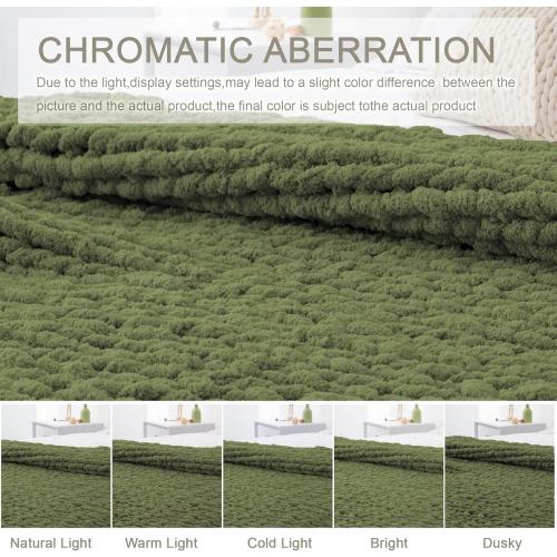 Size Large Color Green Chunky Knit Throw Blanket , 100% Handmade with Soft Chenille Yarn, 4.4lbs Thick Cable Knitted Blankets, Large Rope Knot Crochet Throws for Couch Sofa Bed Home Decor, Olive Green