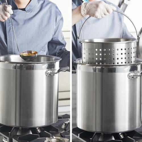 NSF 20 Quart Large Stock Pot with Lid and Basket, 18/8 Stainless Steel Cooking Pot, Commercial Cookware for Soup, Stew & Sauce, Oven Safe & Dishwasher Safe, 11.8D x 12.8W x 11.8H