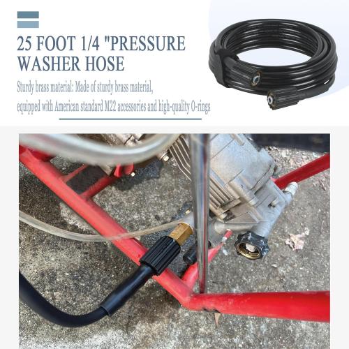 1/4-Inch X 25' Pressure Washer Hose, 3300 PSI Kink Resistant, with M22 Fitting, Power Washer Hose Replacement for Ryobi, Troy Bilt, Greenworks, CRAFTSMAN & More High PressureWashers
