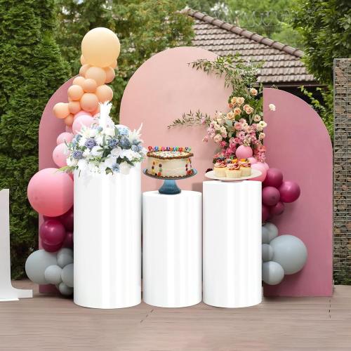Cylinder Stands for Party, White PCV Display Plinth Cylinder Pedestal Stand Detachable Cake Pedestal Stand for Birthday Wedding Baby Shower Party Product Display Celebration Decor (3piece)