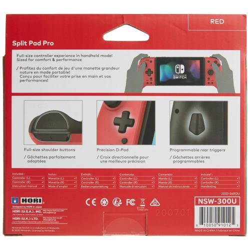 Hori Nintendo Switch Split Pad Pro (Red) Ergonomic Controller for Handheld Mode - Officially Licensed By Nintendo