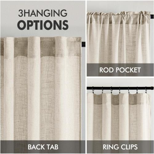 MIULEE Cream Linen Curtains 84 Inch Length 2 Panels for Bedroom Living Room, Soft Linen Textured Window Drapes Semi Sheer Light Filtering Back Tab Rod Pocket Farmhouse Modern Burlap Look Decor