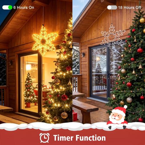 27 Christmas Big Snowflake Lights Mains Powered with Timer for Xmas Decor | Mains Powered, Timer Function, Warm White, 27x 25 Giant Fancy LED Snowflake Lights
