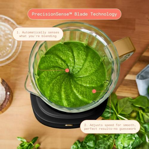 B PowerExact High-Performance 700-Watt Blender by Drew Barrymore, 50-Ounce Pitcher, Stainless 4-Tip Blade, 3 Speeds   4 Presets, Dishwasher-Safe Parts, Travel Cup Included (Black Sesame)