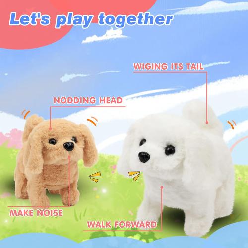 Hopearl Walking Dog Bichon Interactive Electronic Pet Plush Toy Puppy Woof and Moving Animated Nodding Head Gifts for Toddlers Birthday, White, 7''