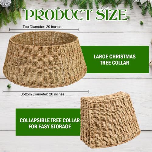 Rocinha Rattan Christmas Tree Collar Basket - Rustic Handcrafted Tree Ring