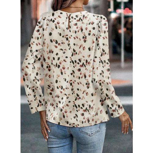 Size L....Samefar Womens Tops Dressy Casual Pleated Crew Neck Long Sleeve Shirts Office Work Chiffon Blouses