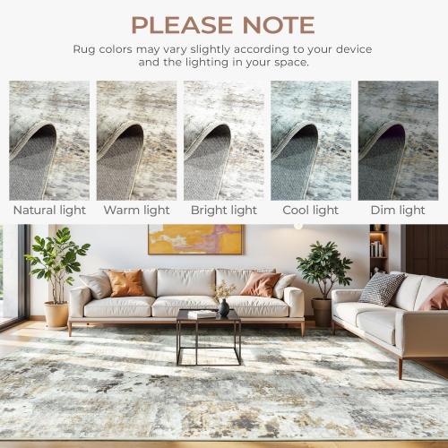 Area Rugs 9x12 Living Room, Large Soft Washable Abstract Neutral Bedroom Rug, Non-Slip Stain Resistant Floor Carpet for Dining Room Nursery, Brown/Grey