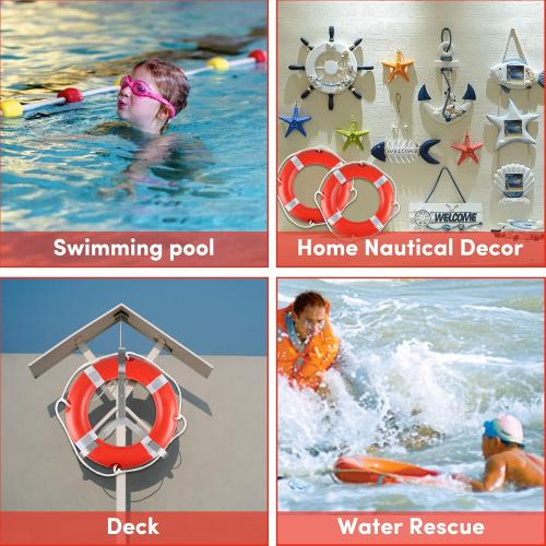 Life Ring for Boating Safety - 23 and 28 Boat Safety Throw Rings with Reflective Strip and Grab Lines (2 Color)