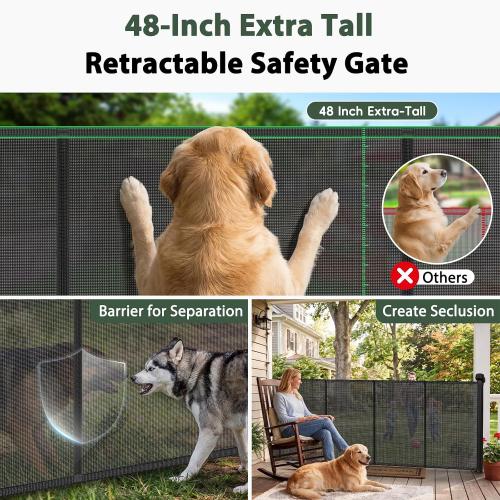 275 Extra Long Baby Gate Retractable Dog Gate, 23ft Retractable Baby Gates Extra Wide Driveway Gate, Reinforced 48 Extra Tall Pet Gate Outdoor Retractable Fence, Garage Gate Wide Dog Gate, Black