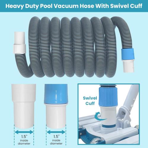 1-1/2 In x 36-Feet Swimming Pool Hose and Vacuum Head with Wheels | Weighted Pool Vac Head, Flexible Swivel Cuff Pool Vacuum Hose, Pool Suction Cleaning Kit for Above Ground and Inground Pools