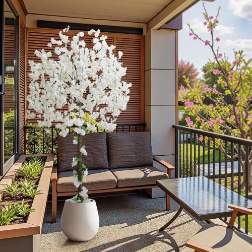 Artificial Cherry Blossom Tree, 6FT Height with 100 LED Lights, Faux Silk Plant in Pot for Home, Office, Wedding, Garden, Party, and Hotel Decorations (Pink, 6FT)