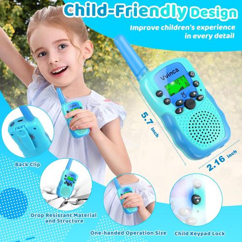 Vvinca Toys for Ages 5-7 Boys Girls, Rechargeable Walkie Talkies for Kids Long Range 22 CH 2 Way Kids Walkie Talkie with Flashlight for Camping Hiking Indoor Outdoor 3 4 5 6-12 Birthday