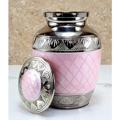 eSplanade Metal Cremation Urn Memorial Jar Pot Container | Medium Size Urn for Funeral Ashes Burial | Engraved Metal Urn | Pink - 6 Inches