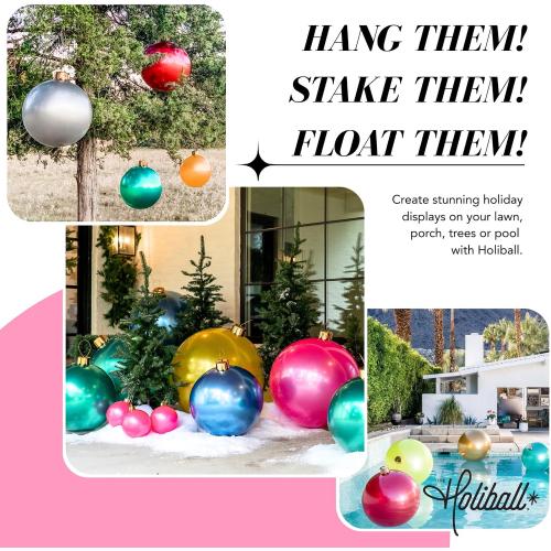 Holiball Inflatable Holiday Ornament – Ultimate Indoor/Outdoor Decoration – Reusable and Storage Friendly – for Weddings, Parties, Events, Team Colors – 30 – Silver