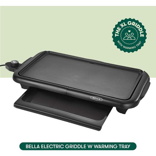 bella Electric Griddle with Warming Tray - Smokeless Indoor Grill, Nonstick Surface, Adjustable Temperature & Cool-touch Handles, 10 x 18, Copper/Black, PFOA & PTFE Free