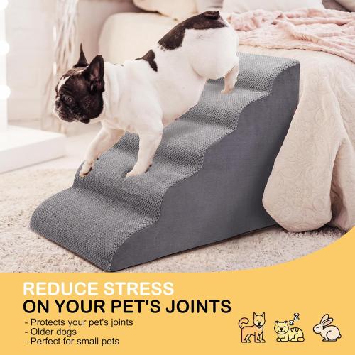 Dog Stairs for Bed and Couch, Non-Slip 5-Step Pet Stairs, 24 High Sofa Foam Dog Ramp - Best for Small Pets, Dogs and Cats with Joint Pain