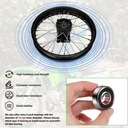 Size 1.85x14 Rear Wheel Rim and 12mm Bearings Strip Kit fit 90/100-14 3.00-14 14 Inch Dirt Pit Bike Tire KLX125 KX85 TTR125 YZ80 RM80 Taotao DB17 SR150 DR90 Apollo 125 Motorcycle Parts (15mm Axle)