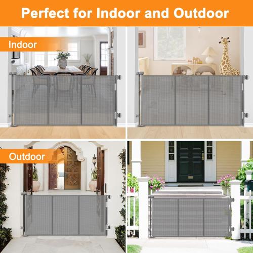 Size 55 Color Grey Reinforced No Drill Retractable Baby Gates for Dogs No Drilling Mesh Dog Gate with Support Rod to Prevent Crawling Underneath, 55 Wide Retractable Dog Gate for Stairs No Drilling Retractable Pet Gate