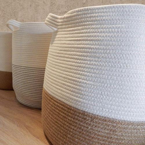 GooBloo Woven Blanket Basket - 17 x 17” - Large Tall Decorative Laundry Hamper with Handles - Cotton Rope Storage for Baby Nursery or Living Room