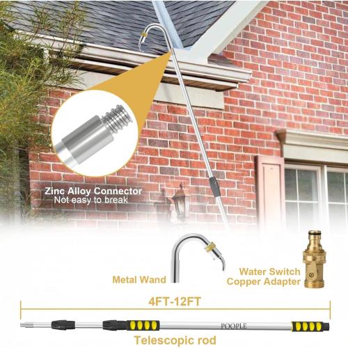 12FT (20ft Reach) Telescopic Gutter Cleaning Tools from The Ground, Rain Gutter Cleaners Tool with Hose Copper Attachment, Long Reach Gutters Cleaner Wand with Extension Pole