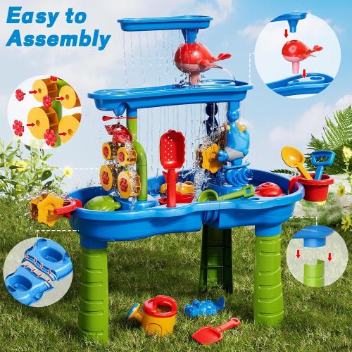 ‼️MAY HAVE MISSING PIECES/ STAINS OR EVEN SCRATCHES‼️Sand and Water Table for Toddlers, 3-Tier Water Tables with Beach Fun Sand Toy for Kids Ages 4-8, Summer Outdoor Toys Water Playset for Toddler Boys Girls Ages 2 3 4 5 6 7 8