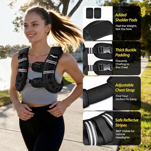 PACEARTH Weighted Vest,6lb/8lb/10lb/12lb/16lb/20lb/25lb/30lb Weight Vest with Reflective Stripe, Body Weight Vests for Women, Men, Weight Loss Workout, Strength Training, Running, Walking, Jogging