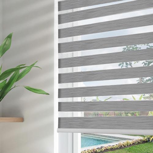 Joydeco Cordless Zebra Blinds for Windows, Dual Layer Free-Stop Zebra Shades Privacy Light Control for Day and Night, Light Filtering Sheer Blinds for Indoor Windows (Grey, 35 W x 75 H)