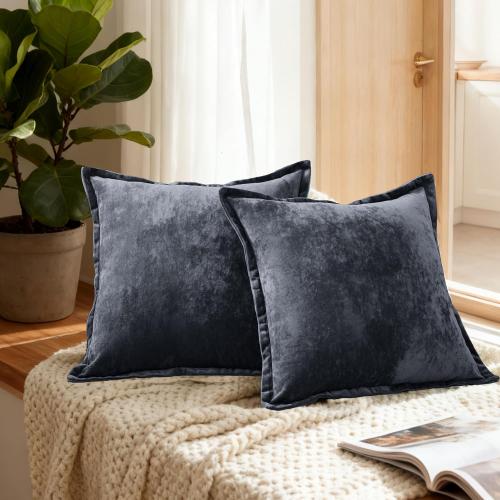 20x20 Throw Pillow Covers Set of 2 Velevt Square Cushion Cover Decorative Solid Pillowcases for Sofa Bed Chair Decor,Blue Gray