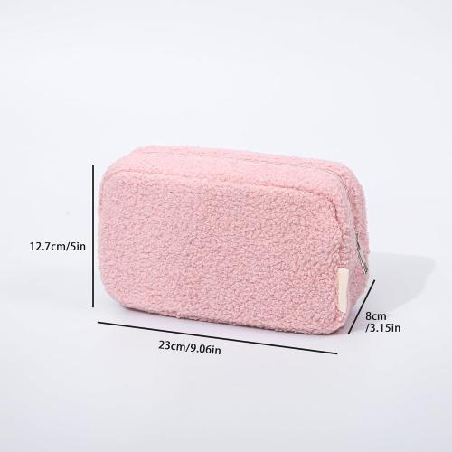 Size Small Color Pink Teddy Plush Aesthetic Cosmetic Bag,fashionable zipper fluffy Makeup bag,portable home travel skincare storage bag, terry fabric college style Mini Makeup Pouch (Pink)