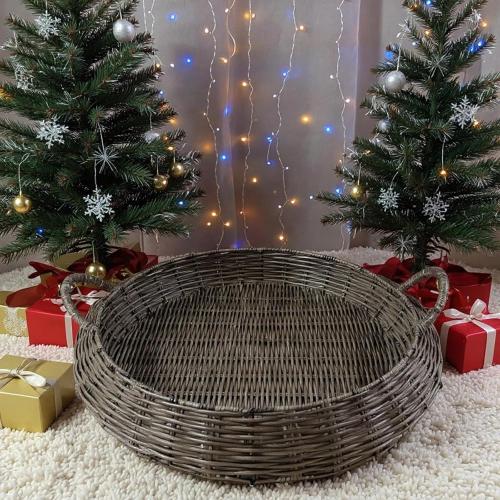 22 Inch Oversized Round Woven Basket Christmas Woven Serving Tray Round Rattan Effect Decorative Basket for Fruit Bread Storage Multipurpose Kitchen Holder Material for Home Organization