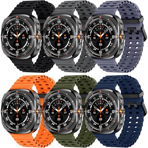 6-Pack Marine Sport Band Compatible with Galaxy Watch Ultra Bands 47mm (2025/2024), Samsung Watch 7 Ultra Bands for Men Women, Breathable Ocean Silicone Strap No Gap Design
