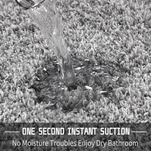 Yimobra Fluffy Toilet Rugs U Shaped, Shaggy Soft Comfortable Non Slip, Water Absorbent Microfiber Bath Mat, Dries Quickly, Machine Washable Thick Bathroom Floor Rugs, 24x 20, Light Gray and White