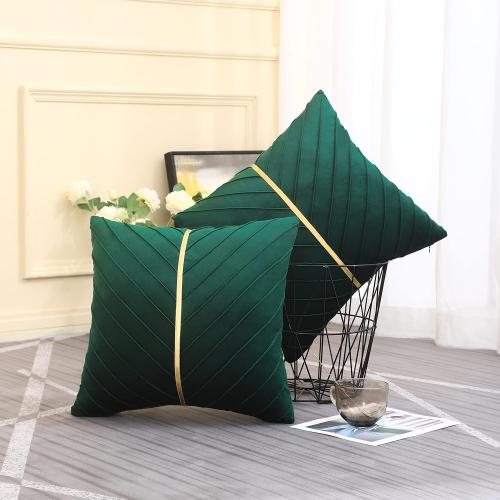 Tosleo Green Pillow Covers 18x18 inch Pack of 2 with Gold Leather Velvet Throw Pillow Covers Home Decorative Cushion Cases Luxury Modern Pillow Covers Spring Home Decor for Sofa Bed Living Room