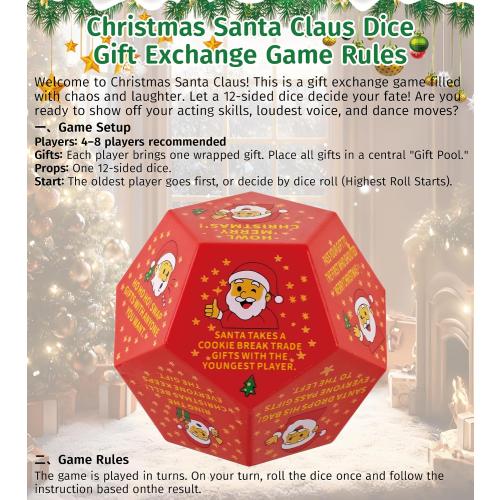 Hilarious Santa Swap Gift Exchange Dice, 3 * 3 in Exchange Gifts Dice, Christmas Stocking Stuffers Gift Exchange Dice Games for Family Party, Gifts for Xmas, Birthday, Party and Family Night, Holiday