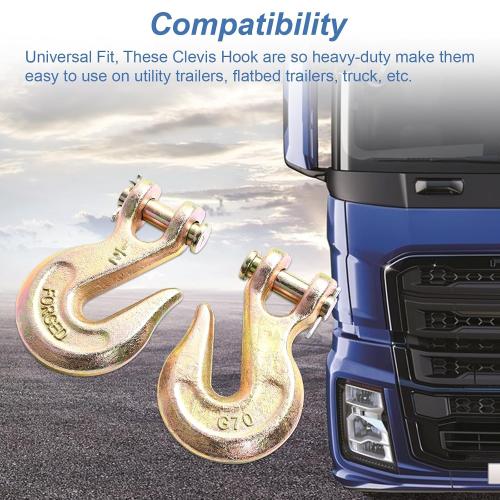 1/2 Inch 2Pcs Clevis Grab Hooks Grade 70 Chain Hook 12000 Lbs Working Load Limit for Trailer Truck Transport, Yellow Zinc Finish