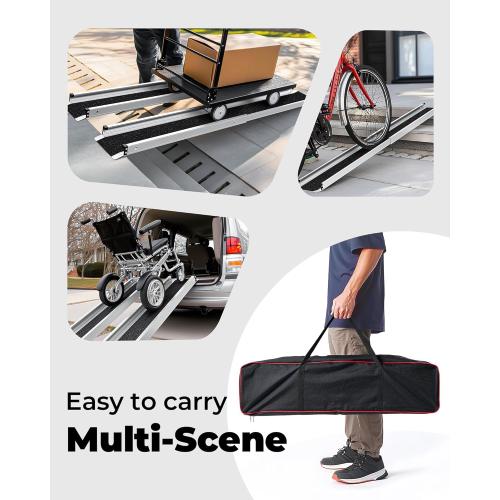 Adjustable Wheelchair Ramp 6FT Telescoping Portable Ramps for Steps Aluminum Lightweight Ramp with Storage Bag Non-Skid Ramps for Wheelchair for Home 72 L x 7.4 W 600lbs Capacity (2 Pack)