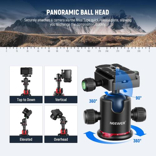 NEEWER 72 inch Camera Tripod Monopod with Center Column and Ball Head Aluminum, Arca Type QR Plate, Bag, Horizontal Tripod Overhead Camera Mount for DSLR Camera, Video Camcorder, Max Load: 33lb
