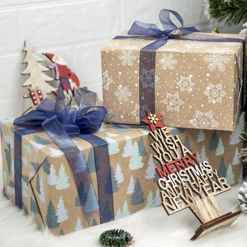 RUSPEPA Christmas Wrapping Paper, Kraft Paper - Reindeer, Stripe and Snowflakes in Blue Design - 4 Rolls - 30 inches x 10 feet per Roll